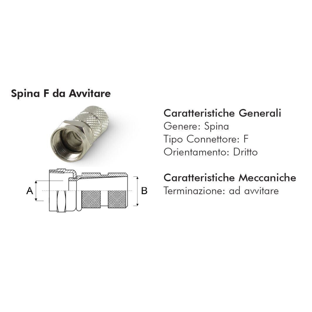 Connettore Spina F singolo a vite per Cavo SAT e TV 5mm