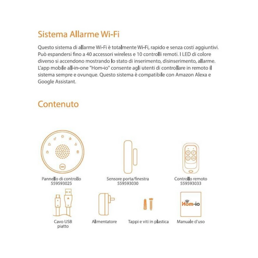 KIT Allarme SMART wifi Espandibile Hom-Io Sirena + Sensore porta + Comando