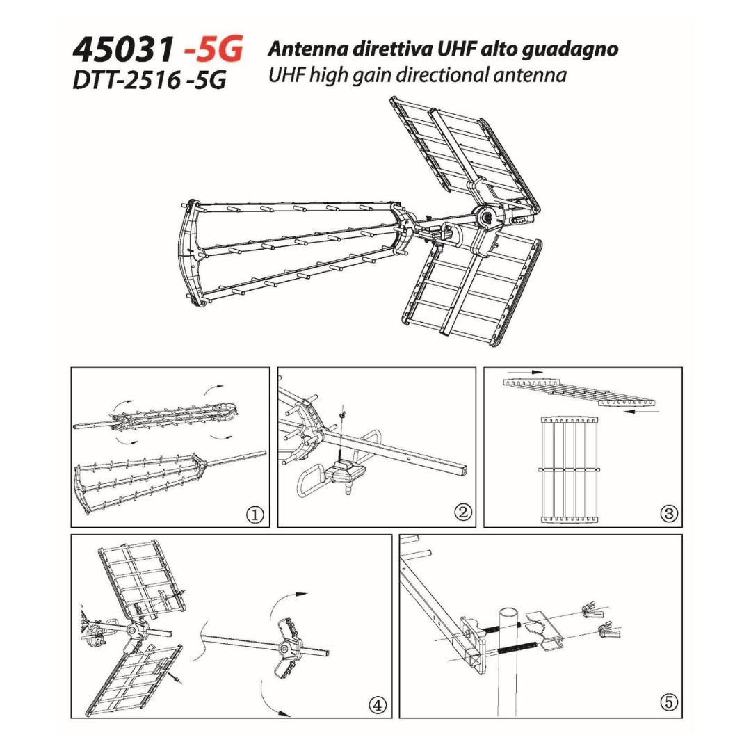 Antenna Digitale Terrestre UHF 5G Alto Guadagno Jollyline 25 elementi