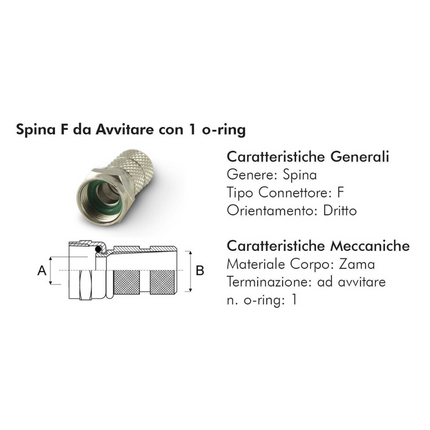 Connettore Spina F singolo a vite con O-RING per Cavo SAT e TV 7mm