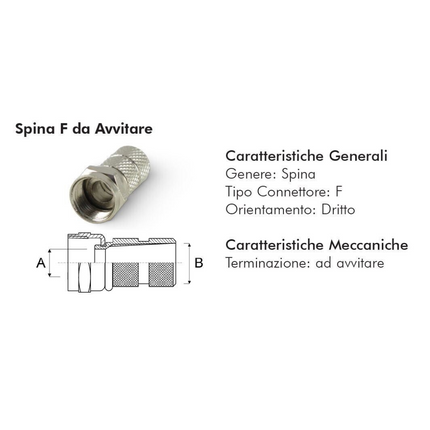 Connettore Spina F singolo a vite per Cavo SAT e TV 5mm