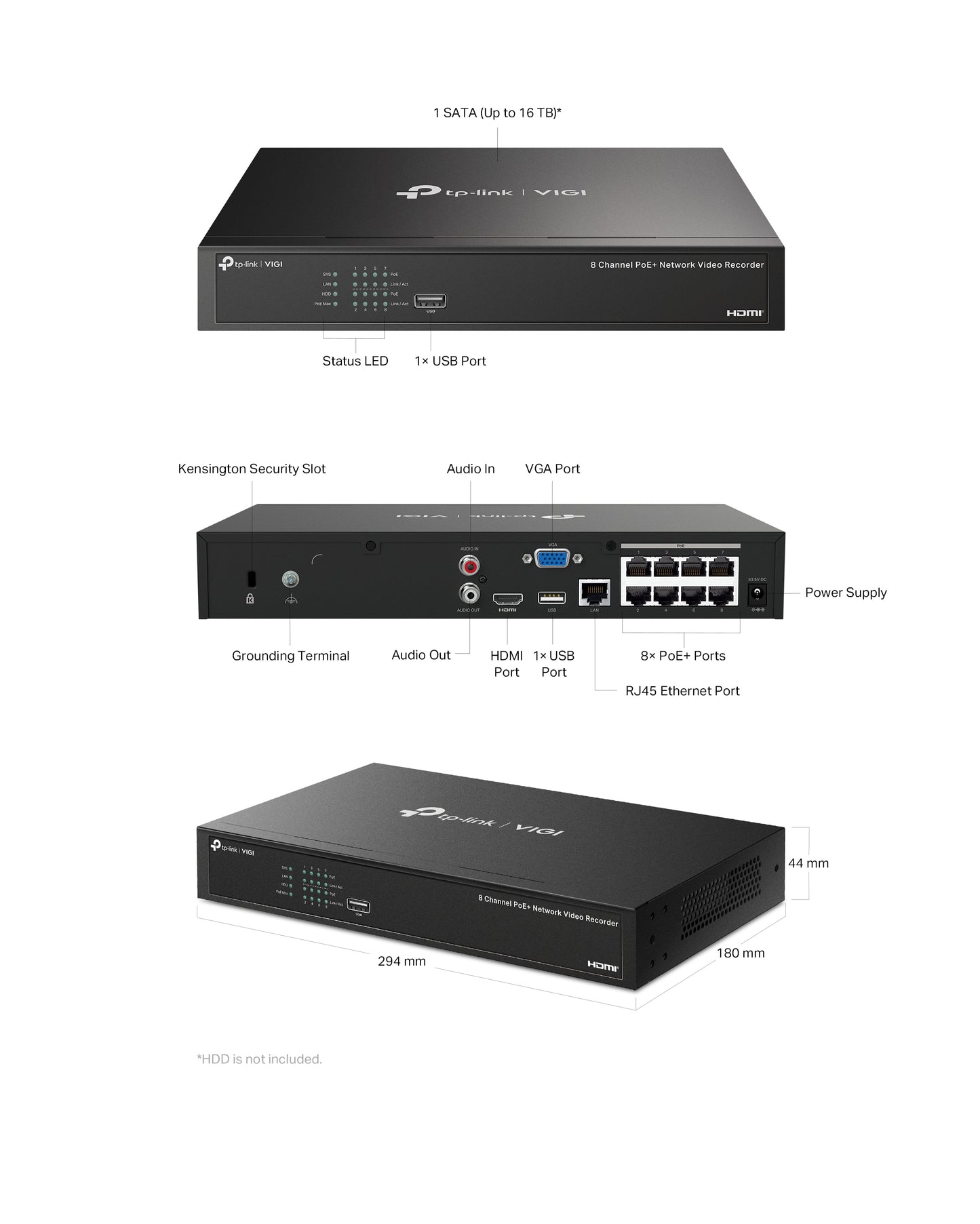 NVR TP-Link VIGI IP network 8 canali PoE+