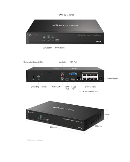 NVR TP-Link VIGI IP network 8 canali PoE+