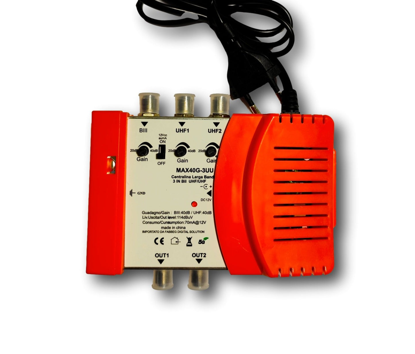 Centralina Amplificata 40dB 3 in 2 Out 114 dBuV 5G