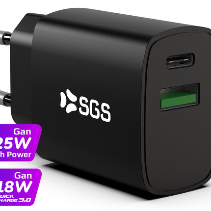 Caricatore da casa - USB-C PD 25W PD+QC 15W Nero