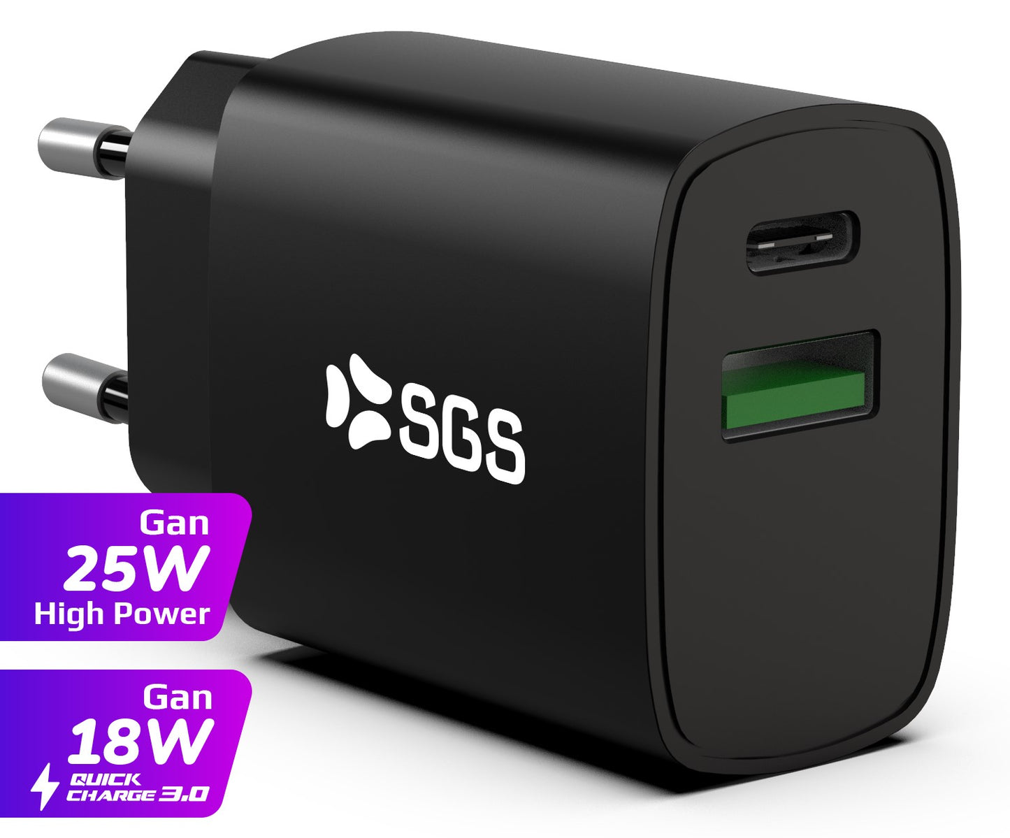 Caricatore da casa - USB-C PD 25W PD+QC 15W Nero