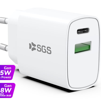Caricatore da casa - USB-C PD 25W PD+QC 15W Bianco
