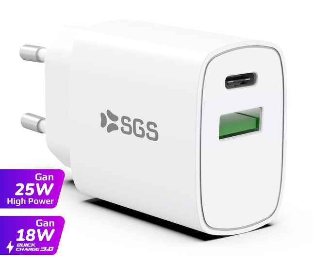 Caricatore da casa - USB-C PD 25W PD+QC 15W Bianco