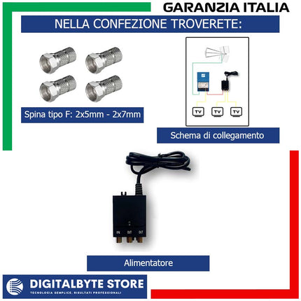 Alimentatore Stabilizzato per Amplificatore Antenna 2 OUT/ 1 IN 12v 300mA