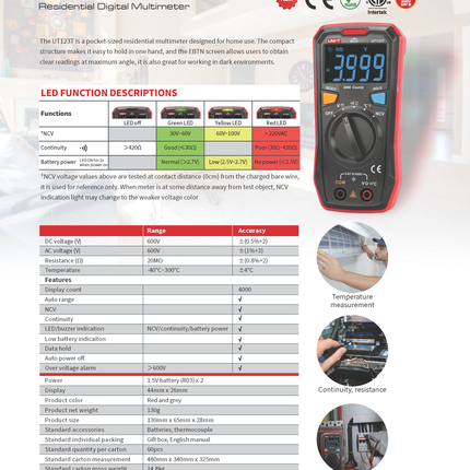 Multimetro Digitale Palmare UT123T con funzione NCV