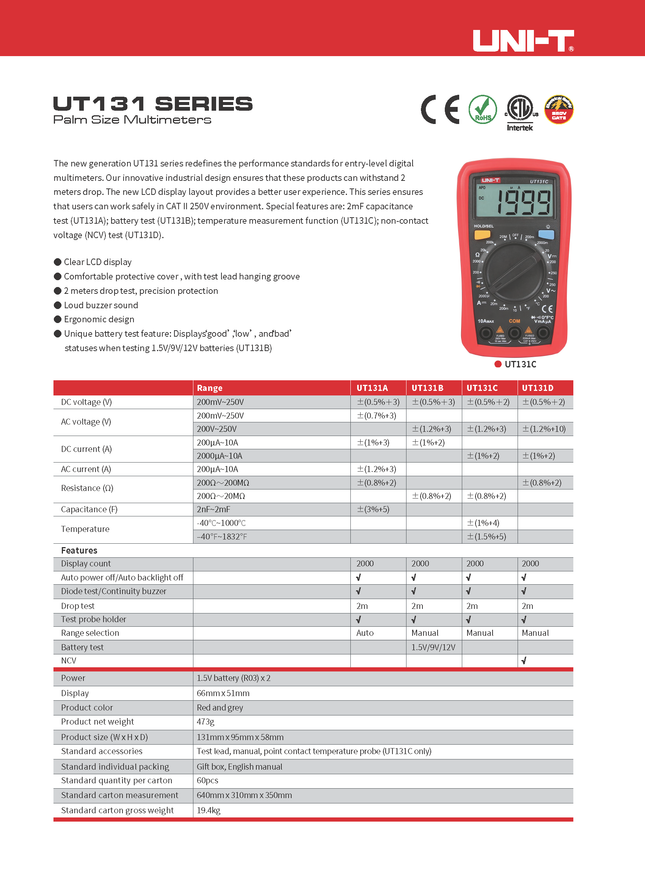 Multimetro Digitale UNI-T con funzione NCV
