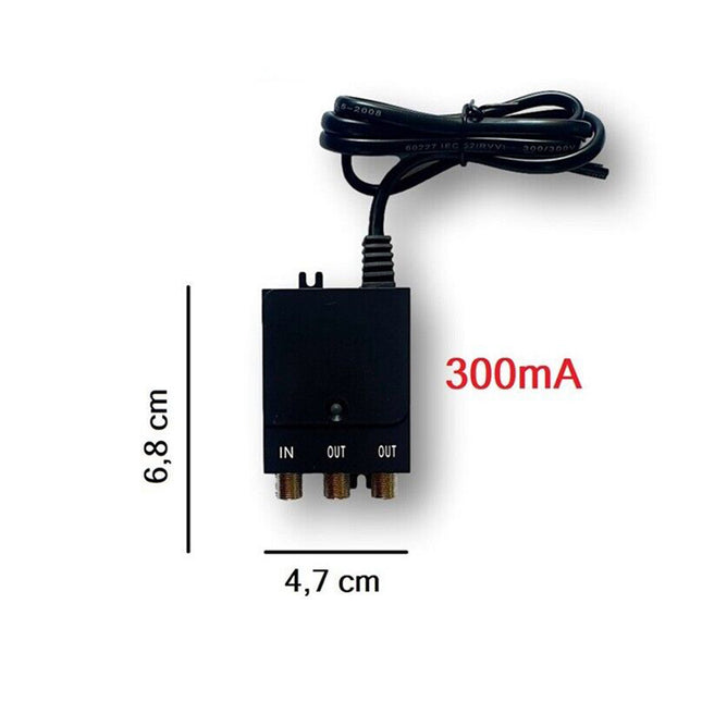 Alimentatore Stabilizzato per Amplificatore Antenna 2 OUT/ 1 IN 12v 300mA