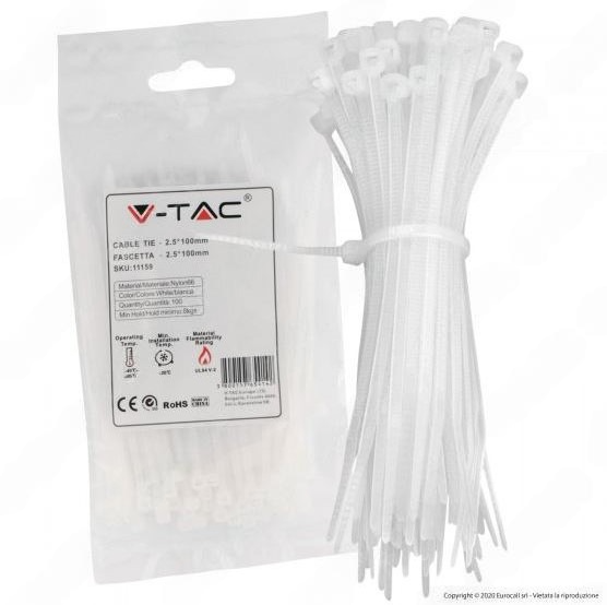 Fascette Stringicavo Autobloccanti in Nylon Bianco - 100pz