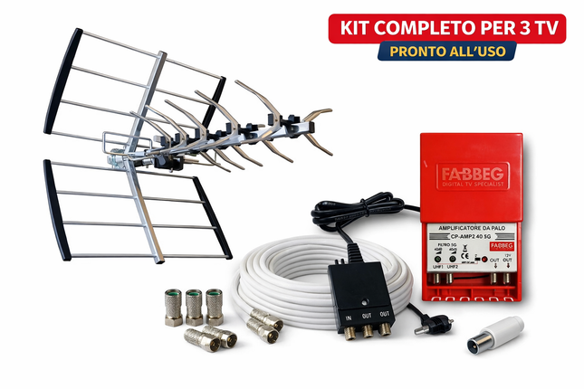Kit Antenna Digitale Terrestre Completo – Pronto per 3 TV
