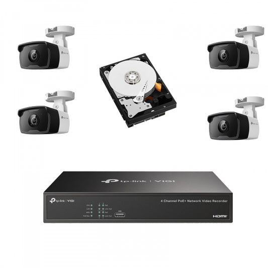 Kit videosorveglianza completo 1 x NVR IP, 4x Telecamere bullet 2MP e 1x Hard disk 1TB