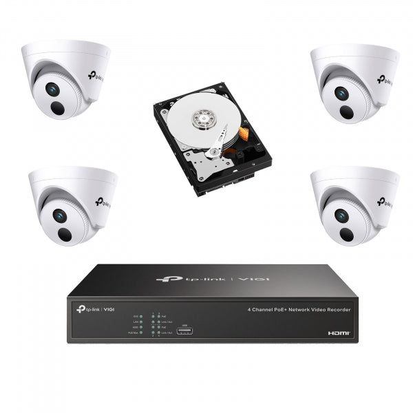 Kit videosorveglianza completo 1 x NVR IP, 4x Telecamere Dome 4MP e 1x Hard disk 1TB