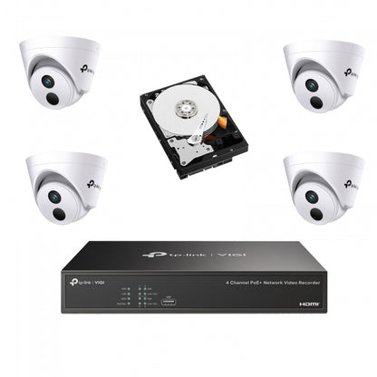 Kit videosorveglianza completo 1 x NVR IP, 4x Telecamere Dome 4MP e 1x Hard disk 1TB